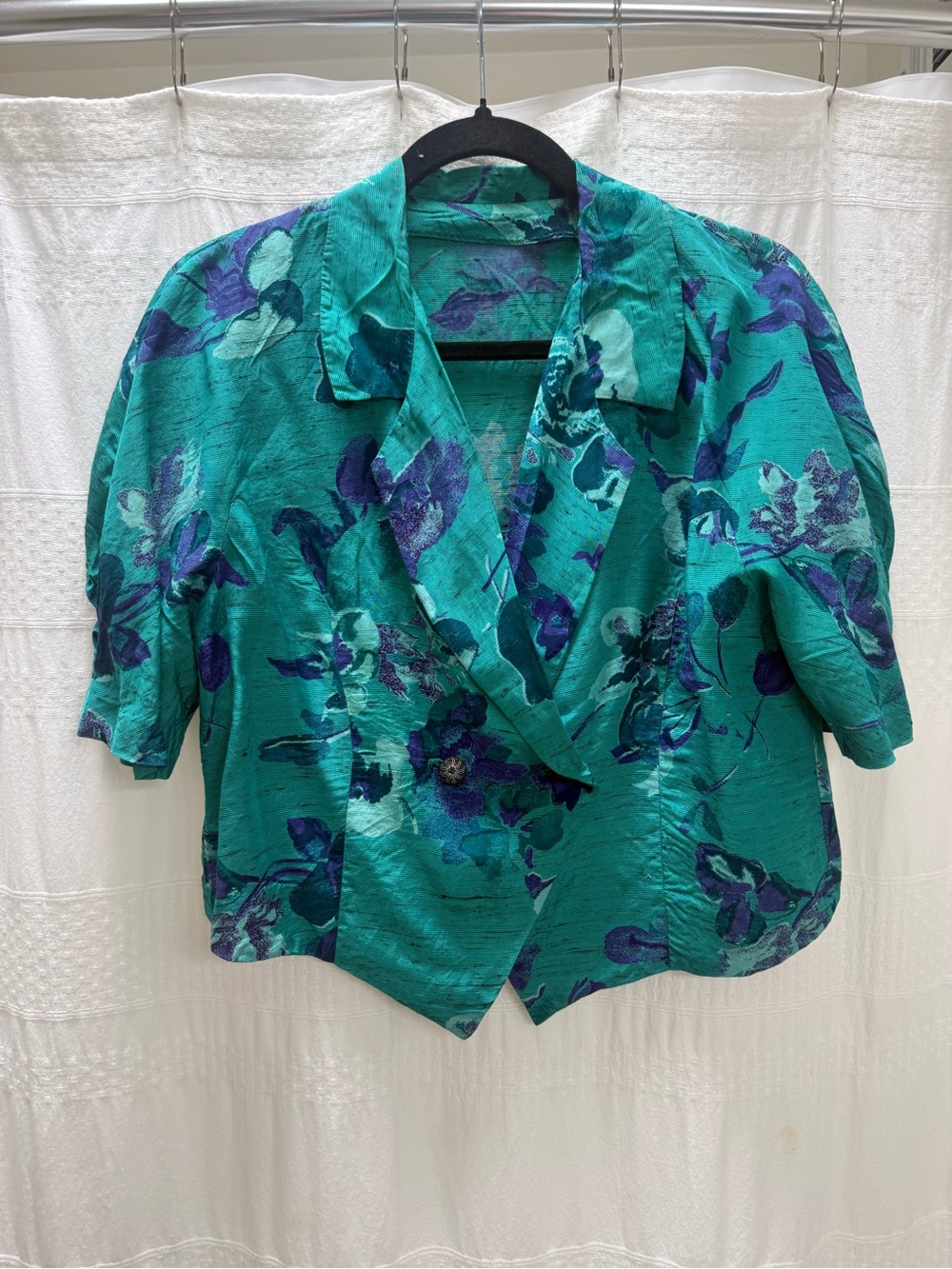 Vintage 80’s Turquoise Floral Blouse